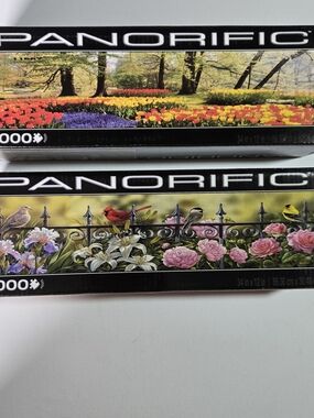 SunsOut Panorific 1000 Piece Panoramic Jigsaw Puzzle Lot of 2 Flowers Birds
